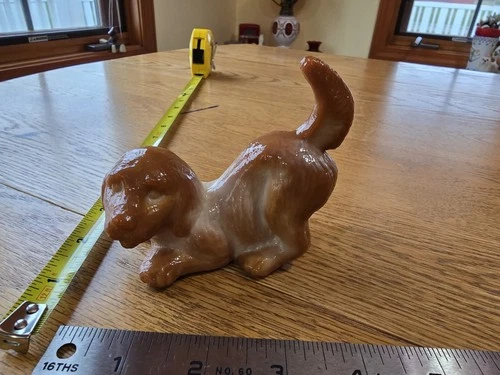Fenton Chocolate Slag Glass Crouching Playful Puppy Dog Figurine