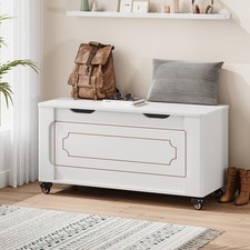 100cm Rollbar Truhenbank Sitzbank mit Stauraum Kinderzimmer Flur Garderobe weiß