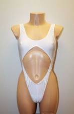 Women Thong One-piece Leotard 201-44 Open Front Open Back White Spandex Size S