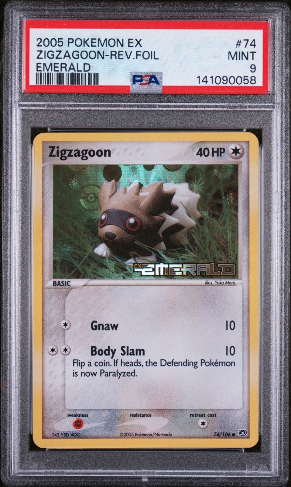 2005 Pokemon EX Emerald Zigzagoon Reverse Holo Foil #74 PSA 9 Mint - Yuka Morii