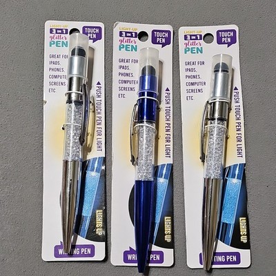 Novelty Inc. Light-Up 3-in-1 Glitter Pen Stylus, Silver/Blue, Universal