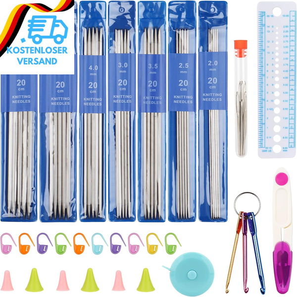 Coopay Stricknadeln Set, 35 StüCk Edelstahl Doppelspitzen Stricknadel Mit Strick-image