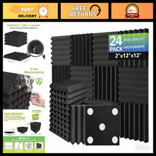 24 Pack Acoustic Foam Panels 12x12x2" Soundproof Wall Wedges Noise Absorbing Bla