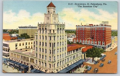 St Petersburg Florida~Downtown~Princess Martha Hotel~Skyline~Linen 1947 Postcard