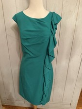 Calvin Klein Kelly Green Sheath dress Side Ruffle Career Church Sleeveless Sz-12