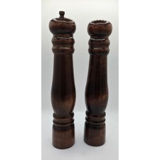 Vintage Style Dark Wood Salt Shaker and Pepper Mill Set Walnut Finish 10 Inch