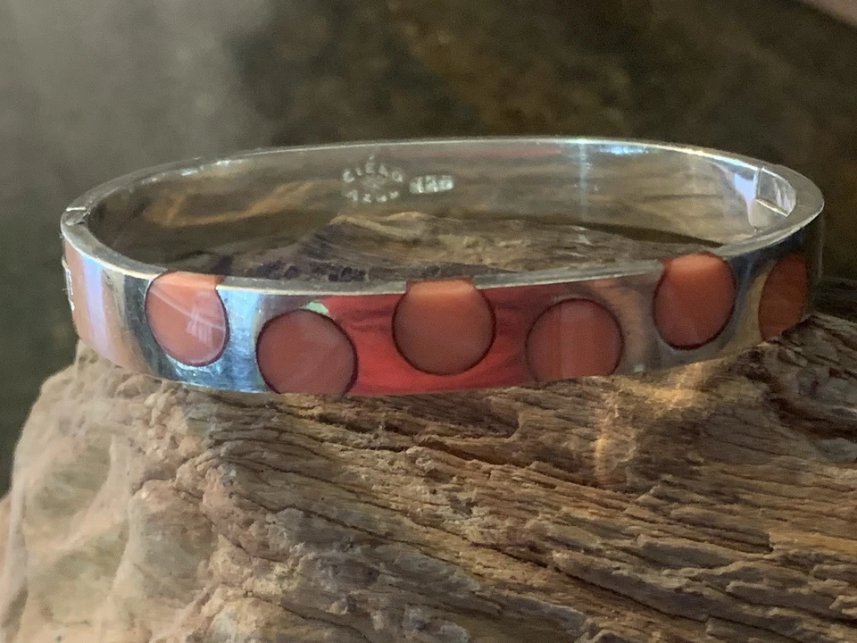 Винтажный Taxco серебро розовый коралл на петлях браслет 6», 36.1G, подпись Cielo Azul. - Изображение 3 из 4