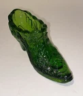 Fenton Art Glass Co. Vintage Green Glass Shoe Scrollwork Flower