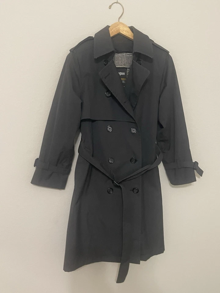 Dark Grey London Fog Women's Trench Coat VTG Size 4 Petite Lined Wool 90s - Image 2 of 4