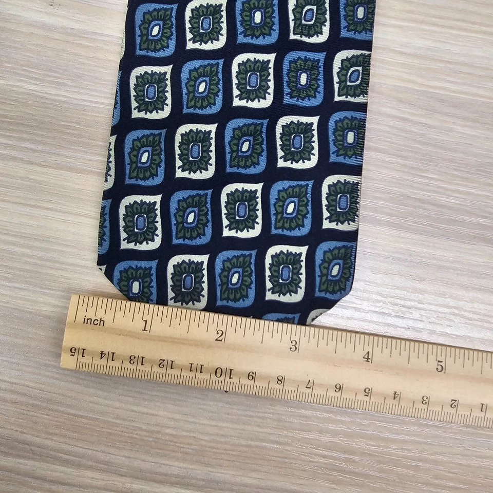 Vestido De Colección 90 Corbata Para Hombres J CREW Azul Geo Medallón Art Deco Seda Preparación Hiedra EE. UU. Foto 2 de 4