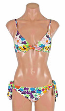 J Crew floral Tie Side 2pc Bikini Top Bottoms SMALL adjustable white Textured