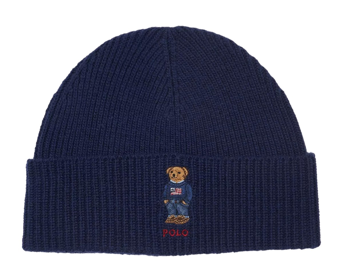 Polo Ralph Lauren Solid Flag Bear Hunter Navy Rib-Knit Beanie