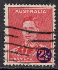 Australia Stamp Scott 188 Used King George VI, 2 1/2p Surcharge on 2p 1941