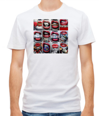  Red Lips Collage kurzärmlig weißes T-Shirt Herren F436