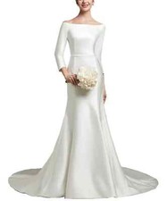 Simple Wedding Dress with Fish Tail Elegant Satin Large Train Large Swing Dress