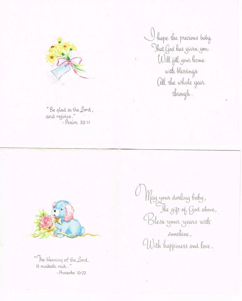 Lote de 4 tarjetas de felicitación vintage para bebés Sunshine escrituras florales sin usar Foto 2 de 4