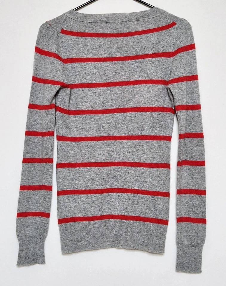 Suéter BCBG Maxazria Mujer M Cuello en V Mezcla de Lana de Angora Pullover Rayas Gris Foto 2 de 4