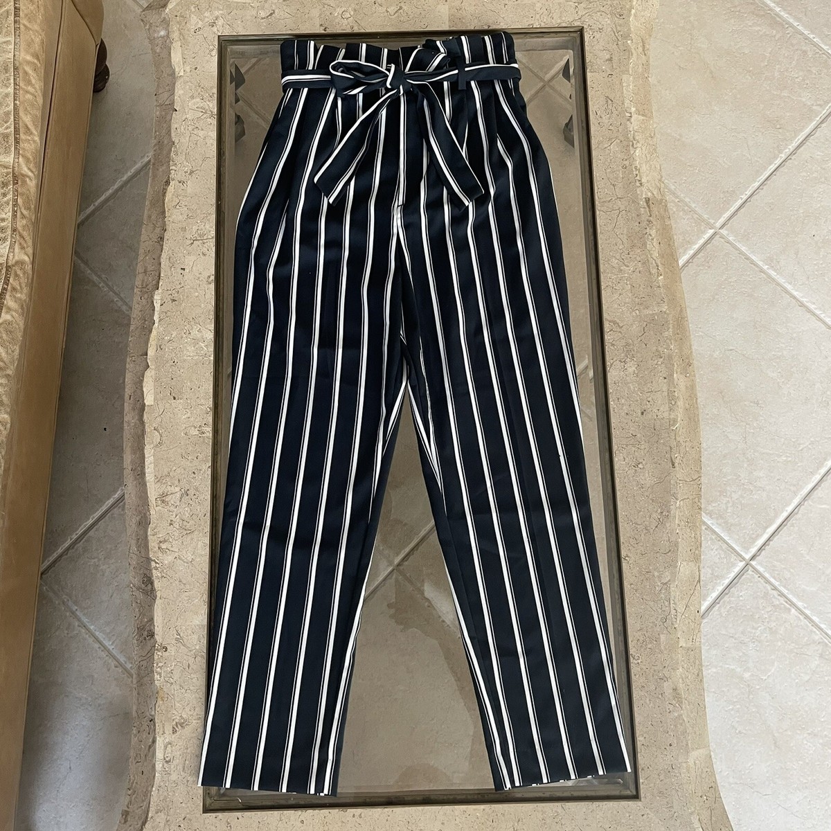 H&m White Striped Paperbag Trousers The Cutest Striped H&m
