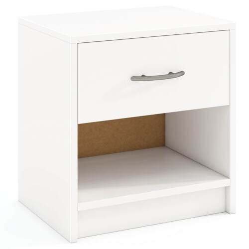 Modern Nightstand Bedside Table with Drawer Open Storage Shelf for Small Spaces