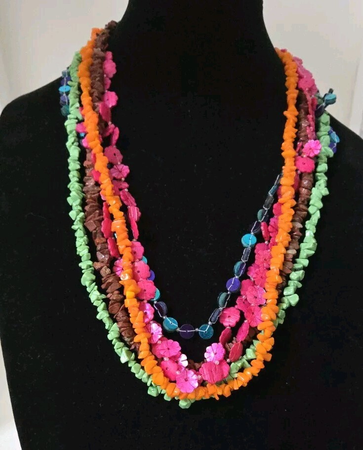 Artisan Design Multi Strand Stones, Shell & Acryl… - image 1