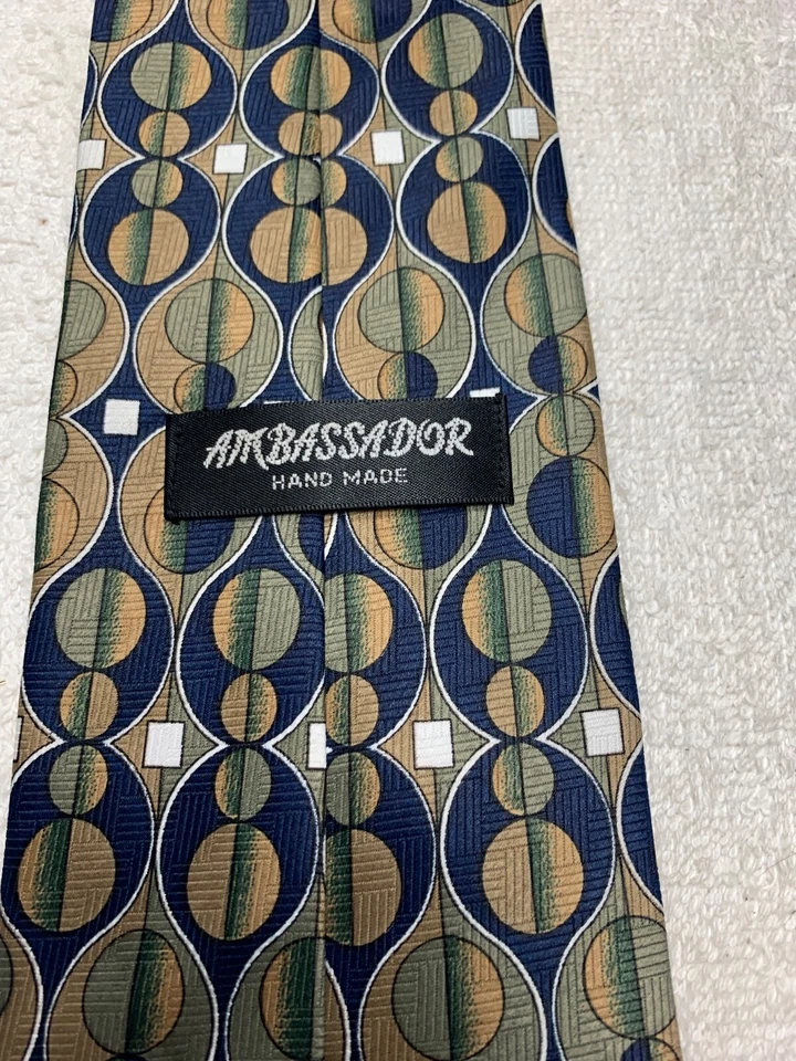 CORBATA HOMBRE EMBAJADOR AZUL MARINO VERDE BEIGE BLANCO 4 X 58 Foto 4 de 4