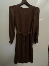 Vintage Emanuel Ungaro Dresses Brown Long Sleeve Pleated Dress