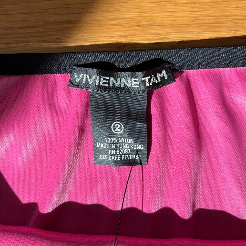 Vivienne Tam Vintage 90s Nylon Sheer Mesh Holographic Pink Black Skirt Size 2 - Image 3 of 4