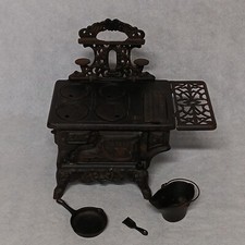 Crescent Cast Iron Toy Stove Skillet Coal Bucket Shovel - Repaired Leg