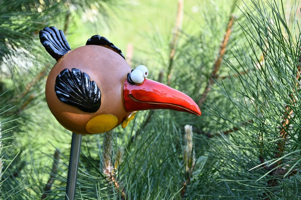 Bola de Jardín Cerámica Decoración Estatua Animal Pájaro H14cm Midene Hecha a Mano Foto 2 de 4