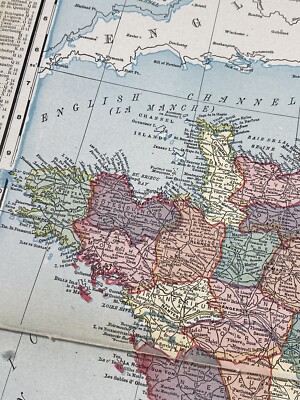 1900 Colored Map FRANCE, Cities, Towns, Historical Points, 2 Pages