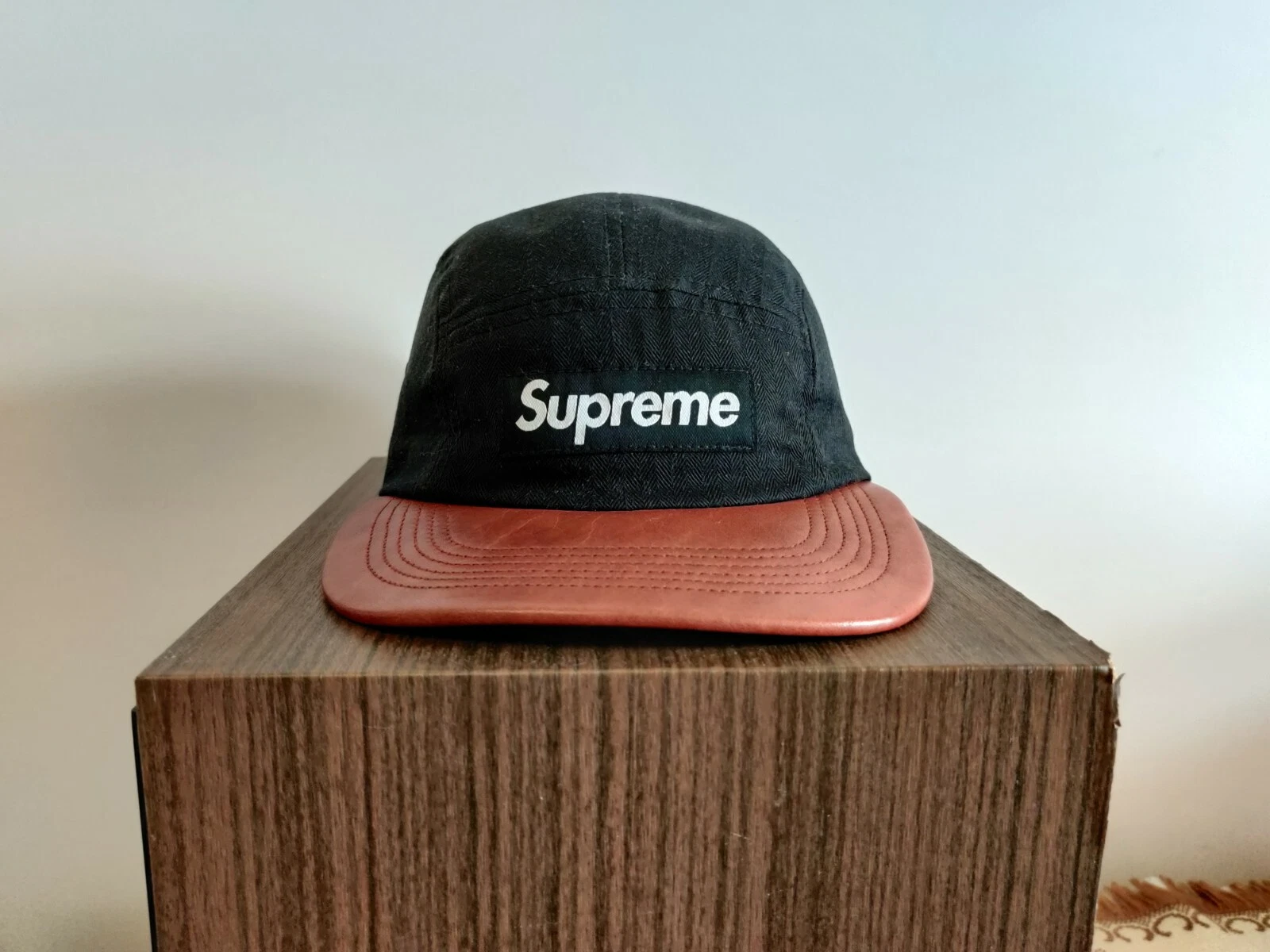 Casquette vintage Supreme Camp logo casquette réglable made in USA noir marron boîte chapeau