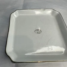 Vintage Gucci GG Logo 4” Square Dish Tray White w/ Metallic Gold Trim Italy