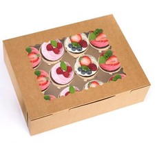 Brown Cupcake Boxes with Window and Insert 12 Count Bakery Pastry 20 Pack