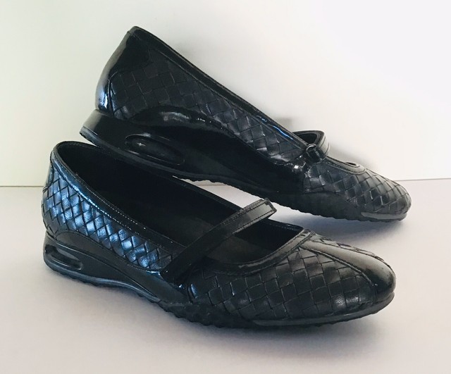 COLE HAAN Air Bria Black Leather Basket Weave Mary Jane Flats Shoes