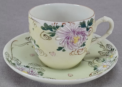 ひでかず様パープル Japanese Tashiro Hand Painted Purple Floral & Yellow Demitasse Cup