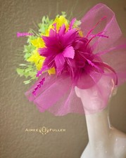 Aimee Fuller Yellow Apple Green Fascinator Hot Pink Kentucky Derby Hat Ascot