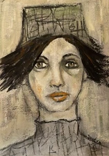 Original Mixed media Outsider Art 5x7 painting - “She Hides Her Accent”