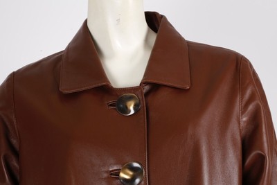 Veste En Cuir D'agneau Oscar De La Renta Marron - Taille 8 Avec Détail Nœud - Occasion Comme Neuf
