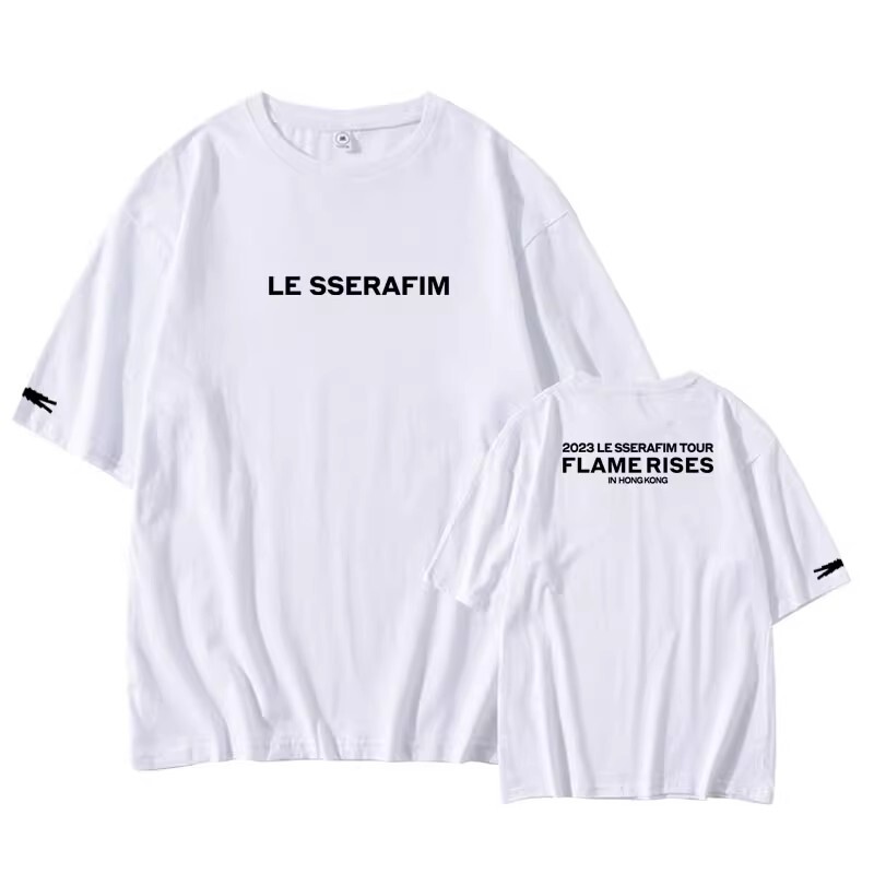 Kpop LESSERAFIM T-SHIRT FLAME RISES Concert Short Sleeve TEE Kpop LESSERAFIM T-SHIRT FLAME RISES Concert Short Sleeve TEE