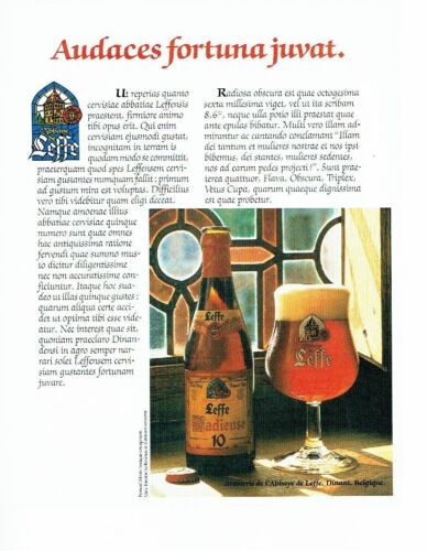 Publicité Advertising 087  1985  bière Abbaye de Leffe Dinant Audaces fortuna ju - Photo 1/1