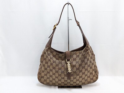 Gucci New Jackie GG Canvas Leather Brown Shoulder Hand Bag 137335 Authentic JUNK