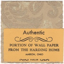 RARE Piece of Wallpaper from President Warren G. Harding's Home in Marion, Ohio