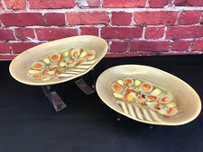 RARE Pair of MADELINE ORIGINALS CALIFORNIA MID CENTURY BEIGE CERAMIC ASHTRAYS