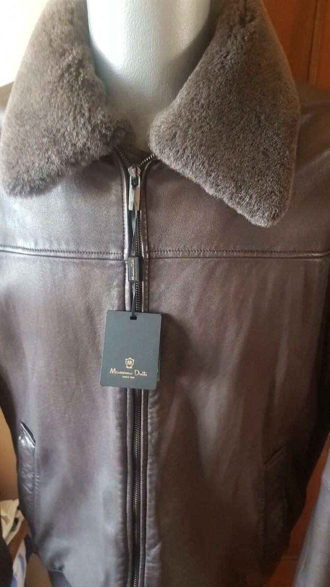 MASSIMO DUTTI man FW Leather jacket with lambskin collar XXL