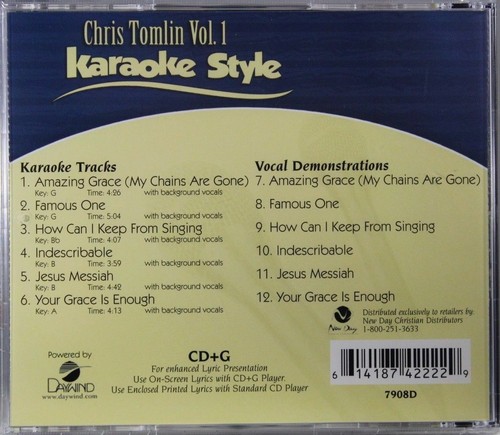 Chris Tomlin Volume 1 Christian Karaoke Style NEW CD+G Daywind 6 Songs - Picture 2 of 2