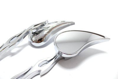 Chrome Teardrop Flame Side Mirrors For Harley Davidson – Pair Left & Right