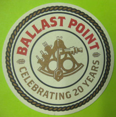 BALLAST POINT CELEBRATING 20 YEARS Beer COASTER Mat with SEXTANT CALIFORNIA 2016