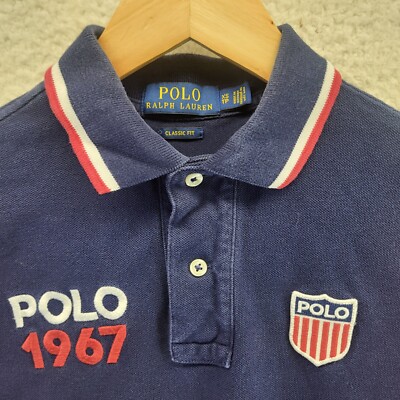 Polo Ralph Lauren Polo Shirt Mens XS Red Whit Blue 1967 Rugby
