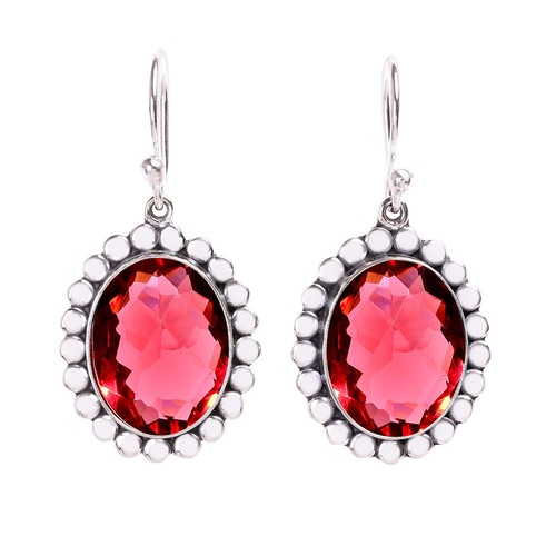 Pink Rubellite Tourmaline Gemstone 925 Sterling Silver Jewelry Earring, For Her - Picture 3 of 4