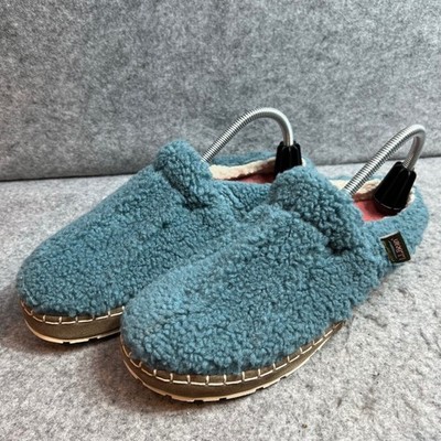 LL Bean Mountain Lodge Slippers Blue Sherpa Fleece Scuff Mules Womens Size 10